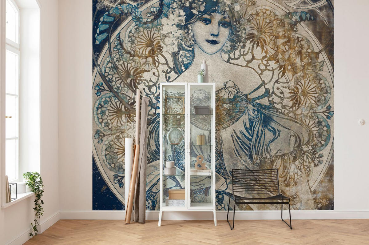 FOTOTAPETE Art Decó Muster 300 x 280 cm - Blau, Papier (300/280cm) - Sanders & Sanders