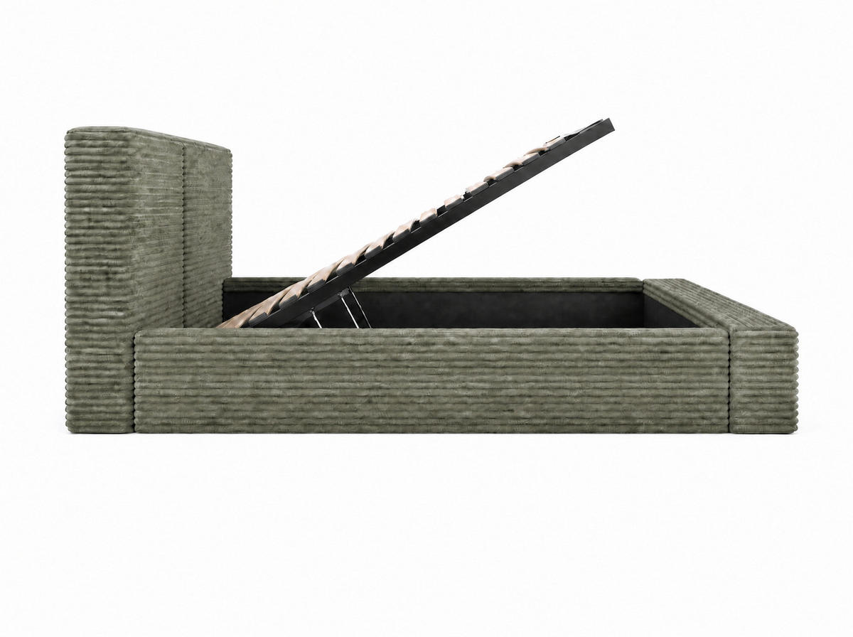 POLSTERBETT Nara Oliv 200/200 cm mit Bettkasten - Olivgrün, Textil/Metall (200/200cm) - wonello