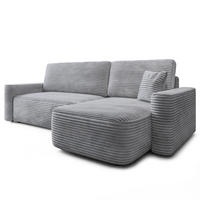 ECKSOFA NERI T Hellgrau Kordstoff mit Schlaffunktion - Hellgrau, Holzwerkstoff/Textil (280/157cm) - MASSENO