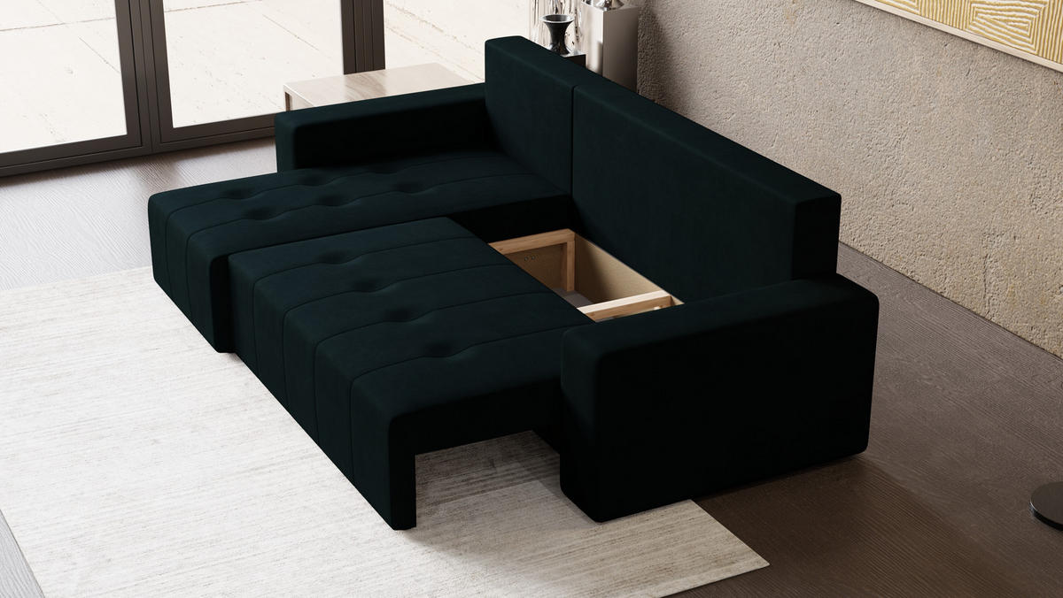 ECKSOFA Tico mit Bettkasten und Schlaffunktion, L-Form/XL-Form, Velourstoff, Universal - Anthrazit, Holzwerkstoff (246/145cm) - 4ALL HOME