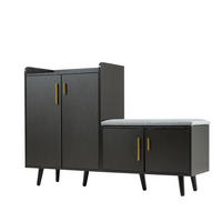 SCHUHSCHRANK Schuhbank 120x34x82 cm Metallgriffe Schwarz - Schwarz, Holz (120/82/34cm) - Kaket