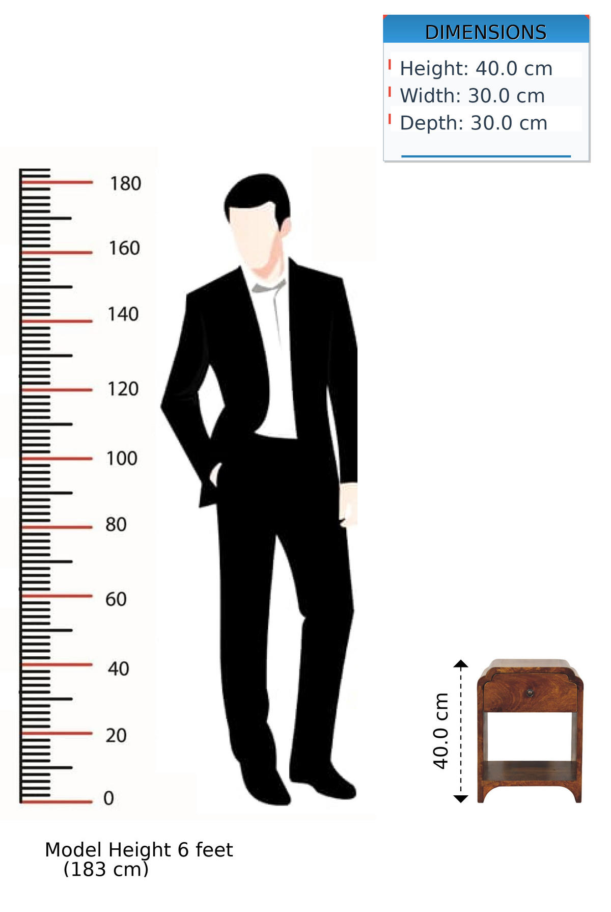 NACHTTISCH Massivholz Newton Mini Kastanienbraun, 1 Schublade und 1 Offenes Regal - Dunkelbraun/Messingfarben, Mangoholz/Holz (30/40/30cm) - Artisan Furniture