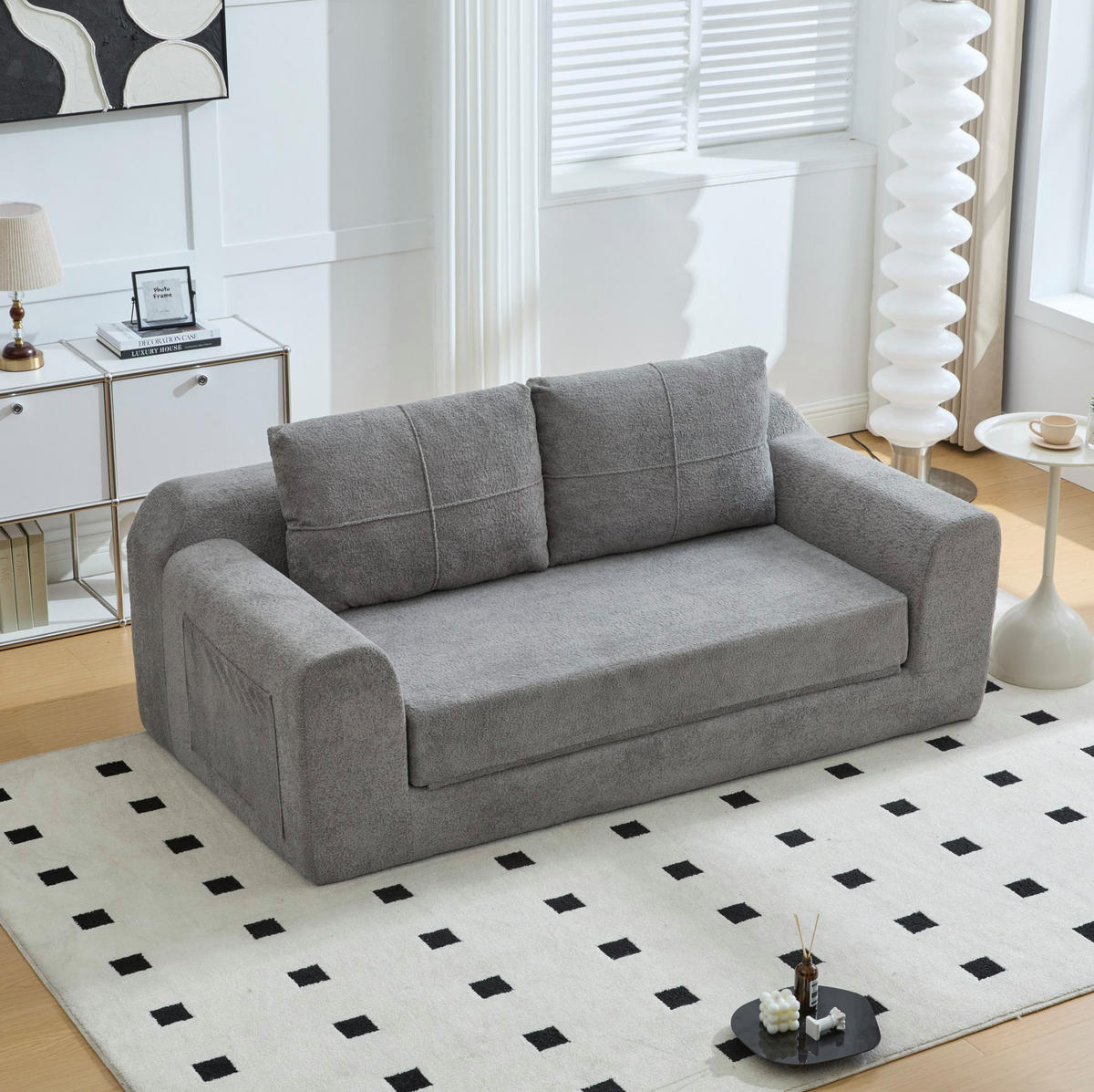 SOFA-BETT klappbar 2-in-1 Stoff Dunkelgrau - Dunkelgrau, Holzwerkstoff (178/61.5/96cm) - Meubliv