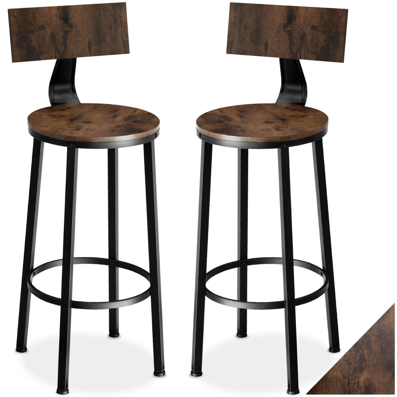 BARHOCKER 2er Set Poole,Sitzhöhe 74 cm,Industrial Holz dunkel - Rostfarben, Holzwerkstoff (46.5/104/46.5cm) - tectake