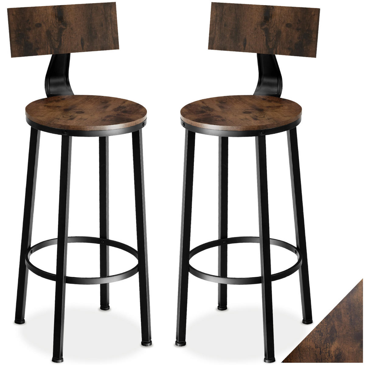 BARHOCKER 2er Set Poole,Sitzhöhe 74 cm,Industrial Holz dunkel - Rostfarben, Holzwerkstoff/Textil (46.5/104/46.5cm) - tectake