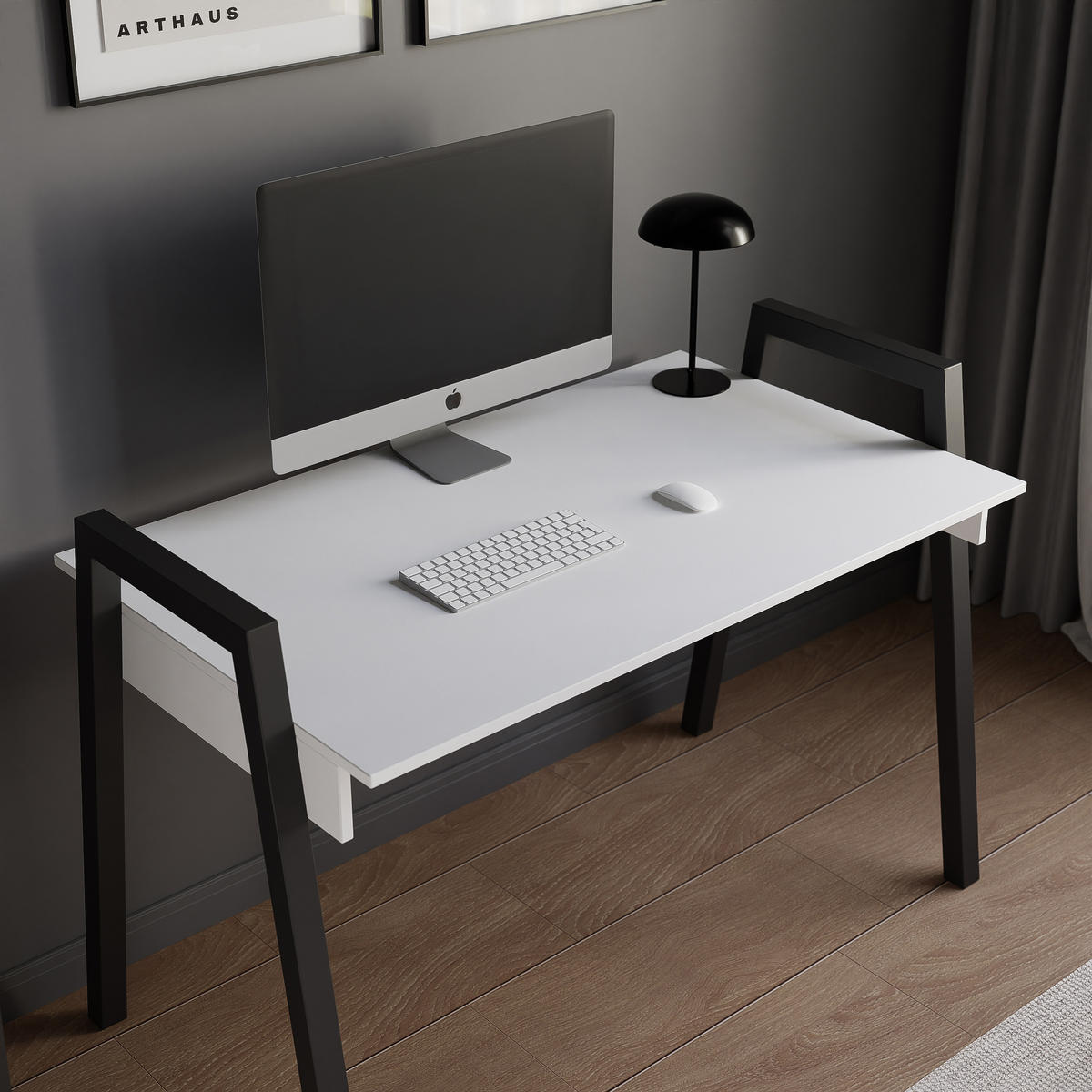 SCHREIBTISCH NOVO 120/68/82 cm, Schwarz / Weiß - Schwarz/Weiß, Holzwerkstoff/Metall (68/120/82cm) - Idohome