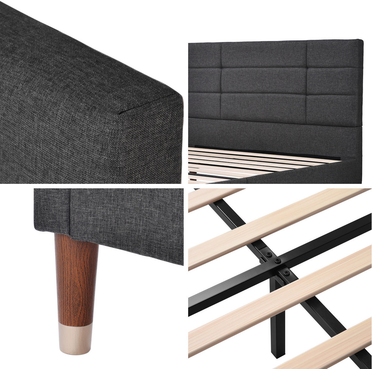 POLSTERBETT 140/200 cm mit Lattenrost und gepolstertem Kopfteil, Grau - Grau, Holz (140/200cm) - BEAOK