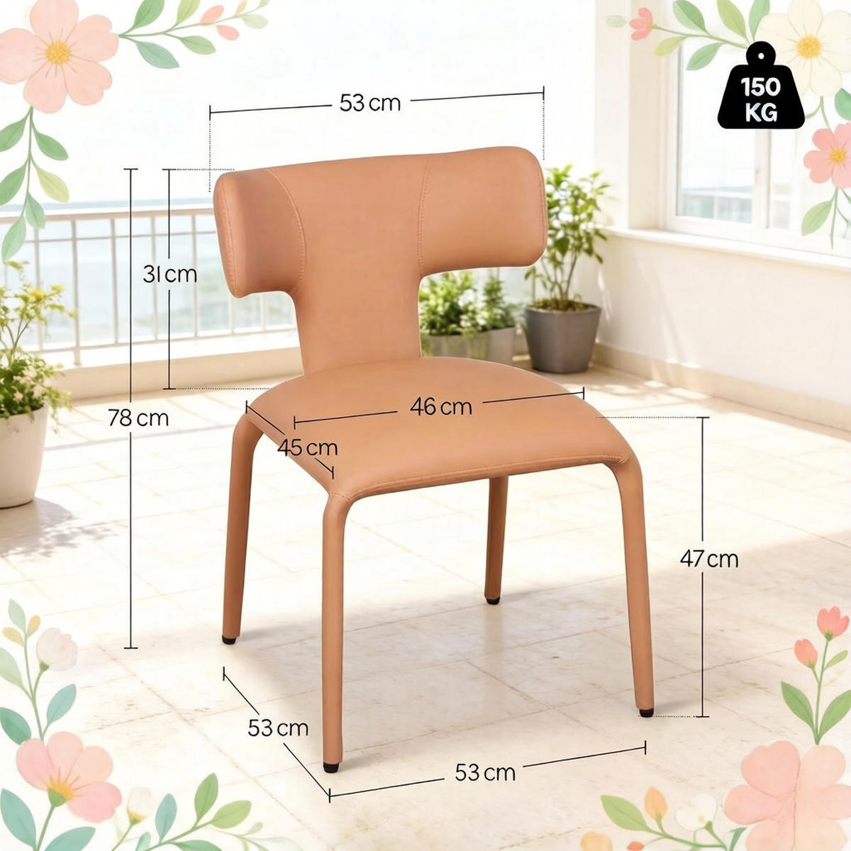 STUHL-SET DE-36169 2 Stück mit gebogener Rückenlehne Hellbraun - Hellbraun, Metall (53/78/53cm) - ComfortXL