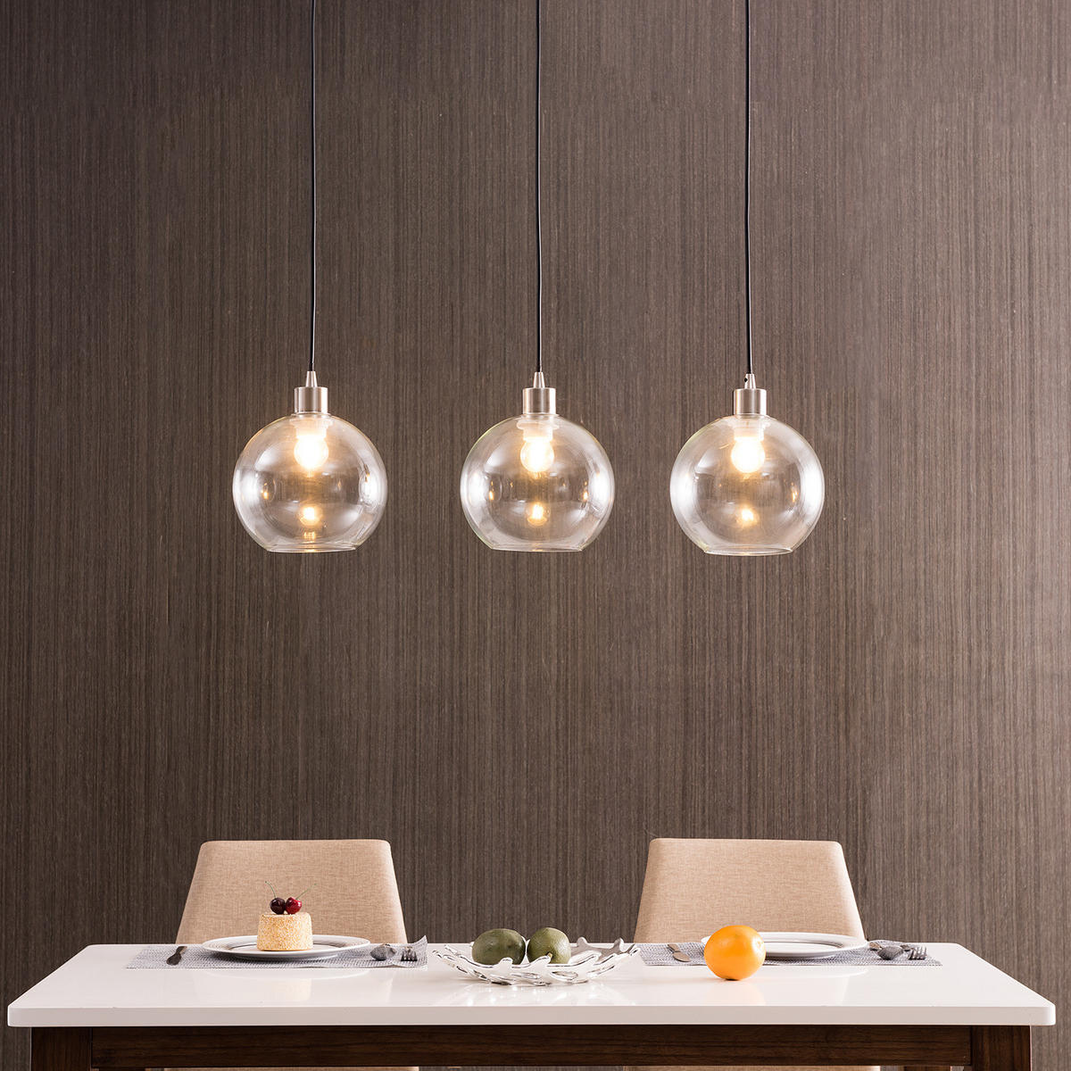 PENDELLEUCHTE - Glas / Eisen - 3-flammig - Silberfarben, Glas/Metall (20/70/150cm) - home24