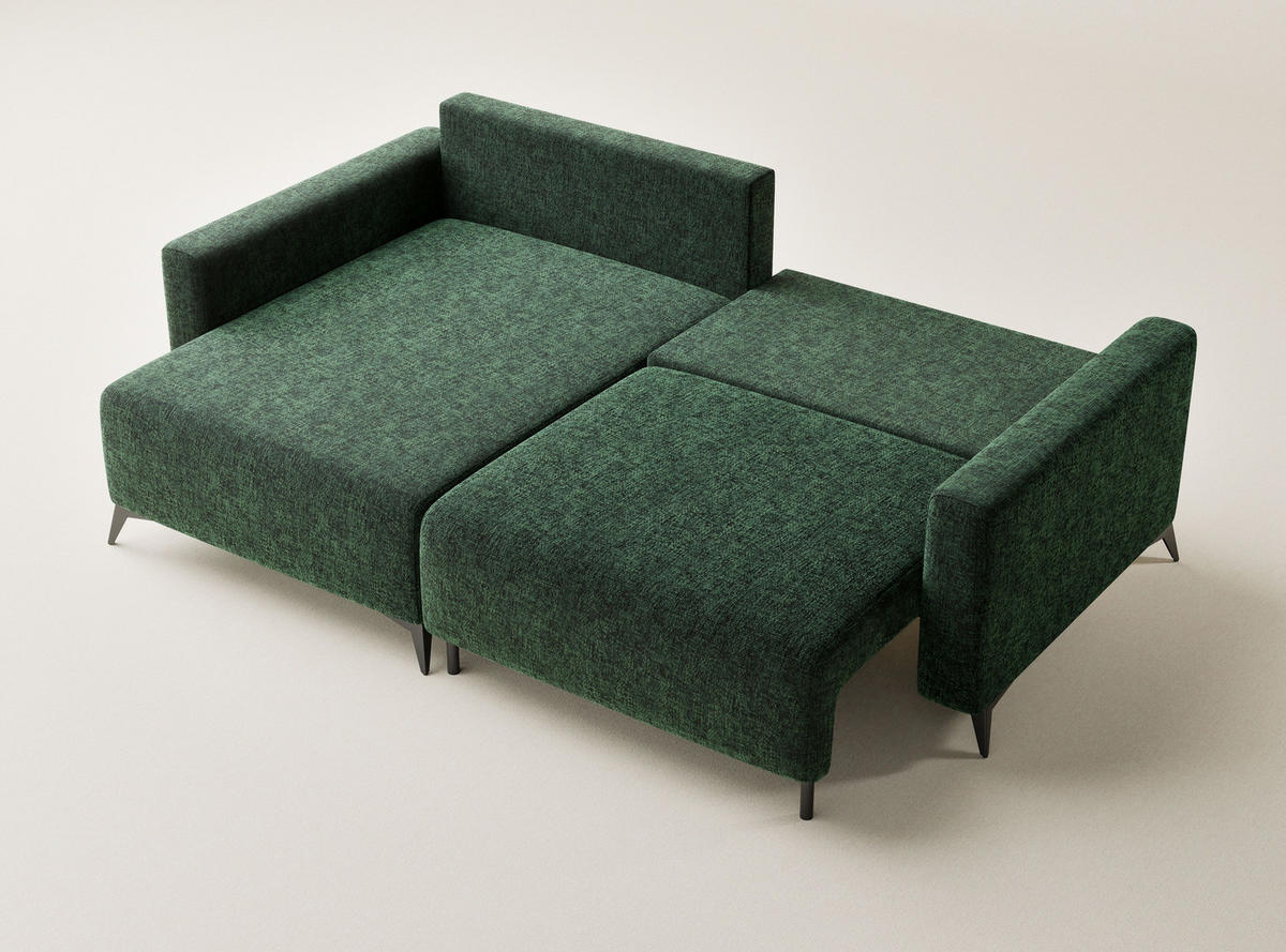 ECKSOFA MIT SCHLAFFUNKTION Leon Dunkelgrün Chenille-Stoff - Dunkelgrün/Schwarz, Holz/Holzwerkstoff (148/239cm) - Maison de Reve