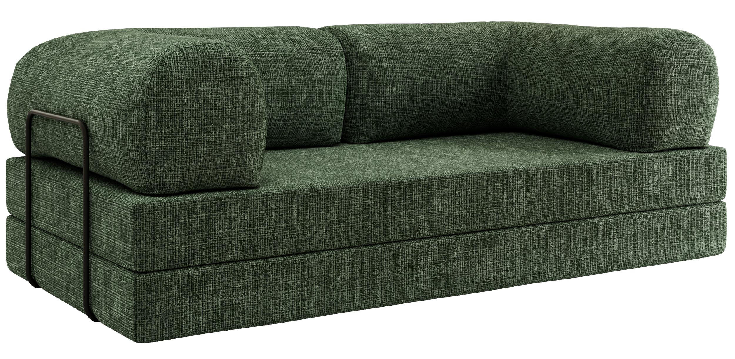 TŘÍMÍSTNÁ POHOVKA ORSETTO - Tmavě zelená Hrubě tkaná žinylka - černá/tmavě zelená, kov/textil (200/70/100cm) - MKS