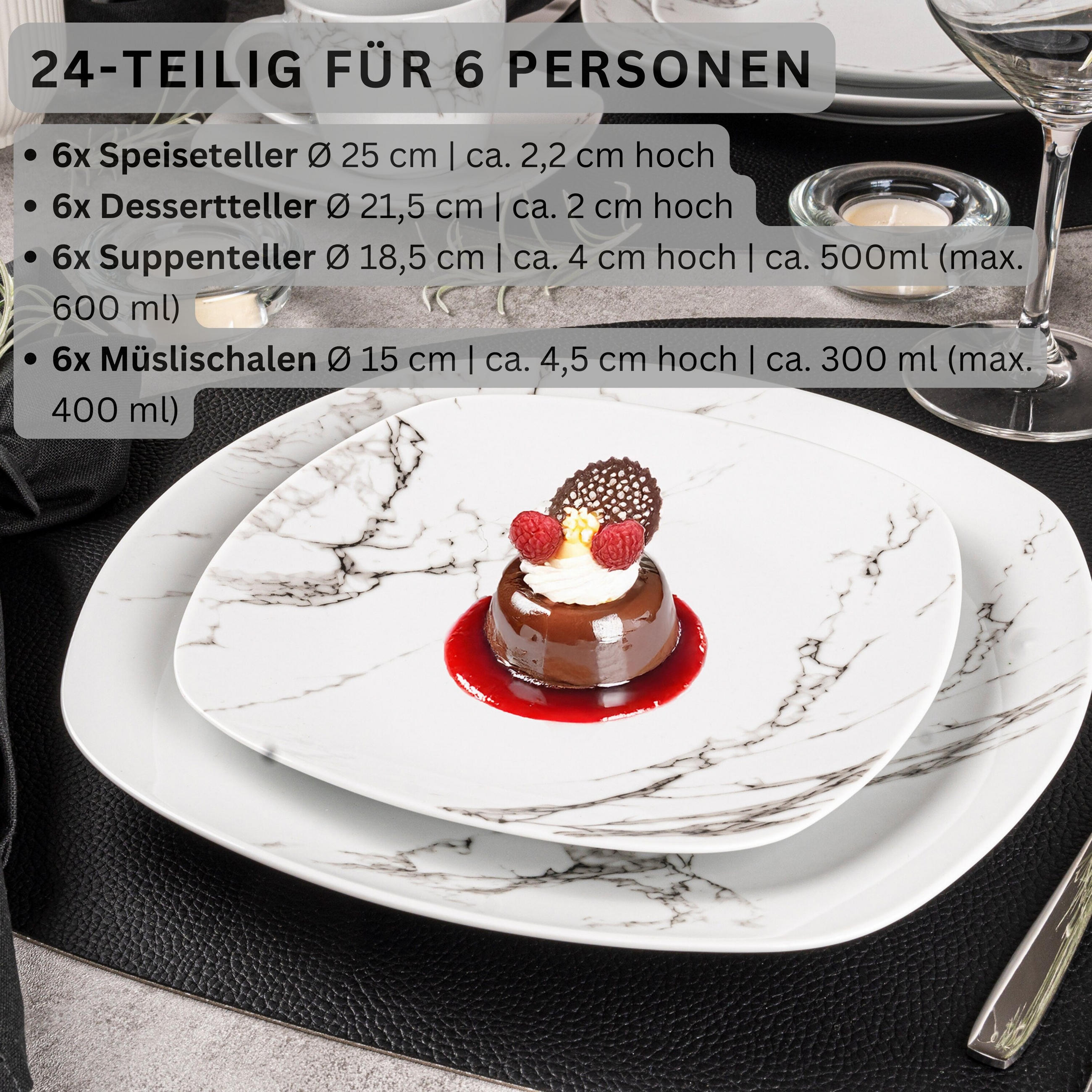 TAFELSERVICE BILGOLA MARMOR DESIGN - 24 teilig aus Porzellan - Weiß, Keramik (25/4.5/15cm) - Sänger