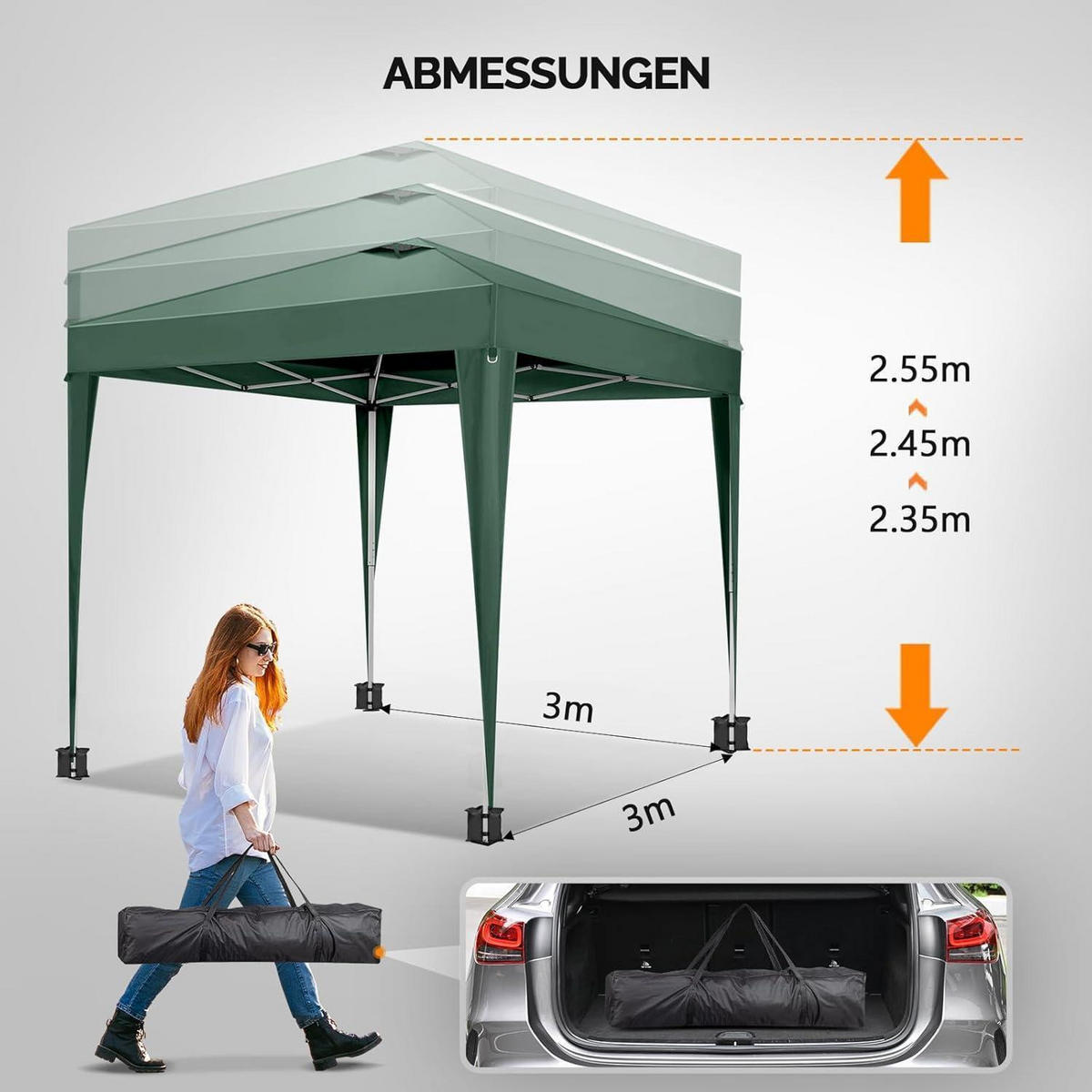 FALTPAVILLON 3x3m mit 4 Seitenteilen Grau - Olivgrün, Metall (300/260/300cm)