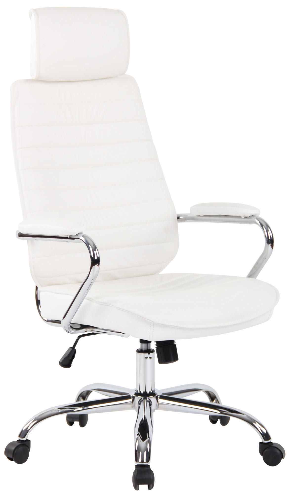 CHEFSESSEL Echtleder Weiß - Chromfarben/Weiß, Leder/Metall (59/117/57cm) - CLP
