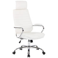 CHEFSESSEL Echtleder Weiß - Chromfarben/Weiß, Leder/Metall (59/117/57cm) - CLP