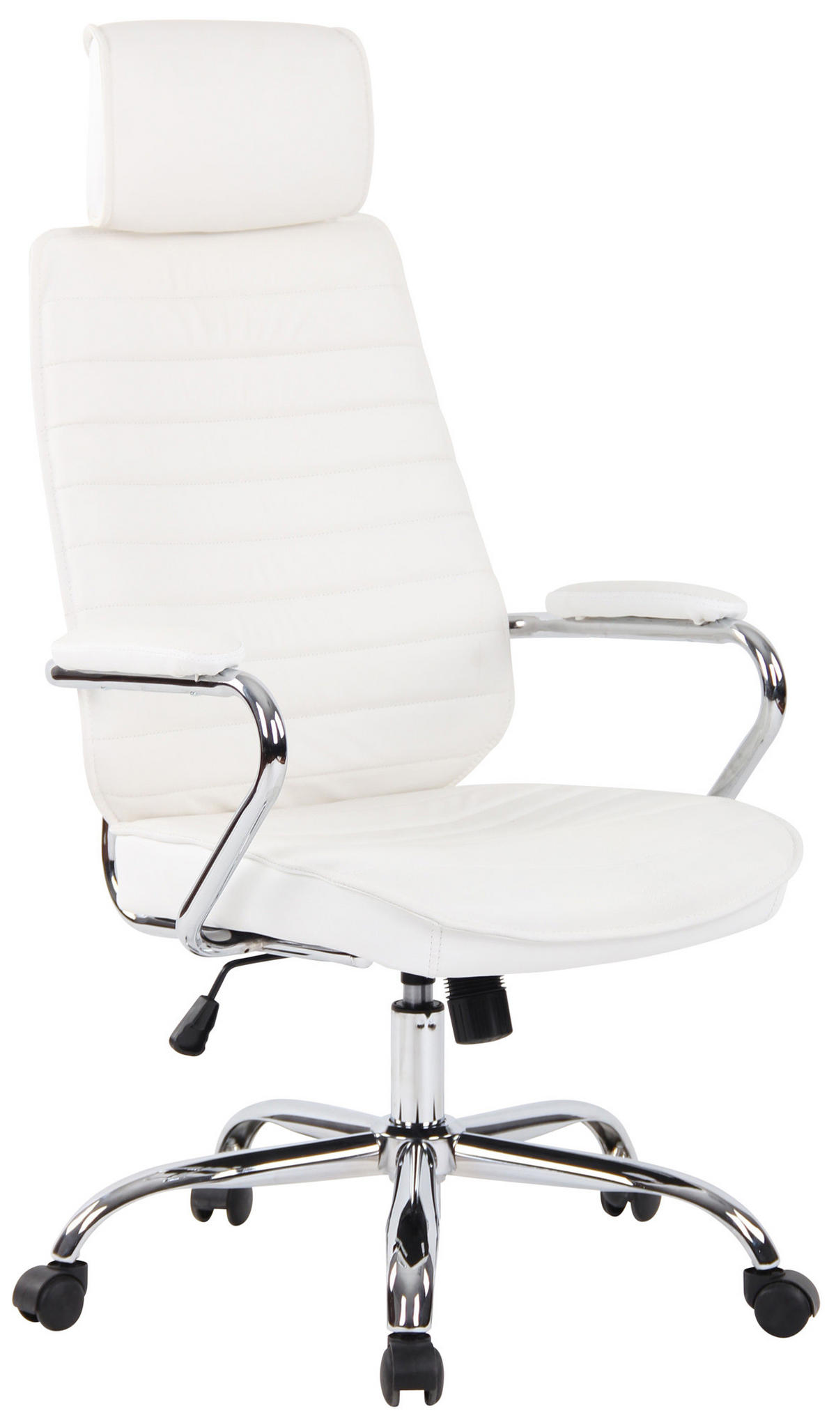 CHEFSESSEL Echtleder Weiß - Chromfarben/Weiß, Leder/Metall (59/117/57cm) - CLP