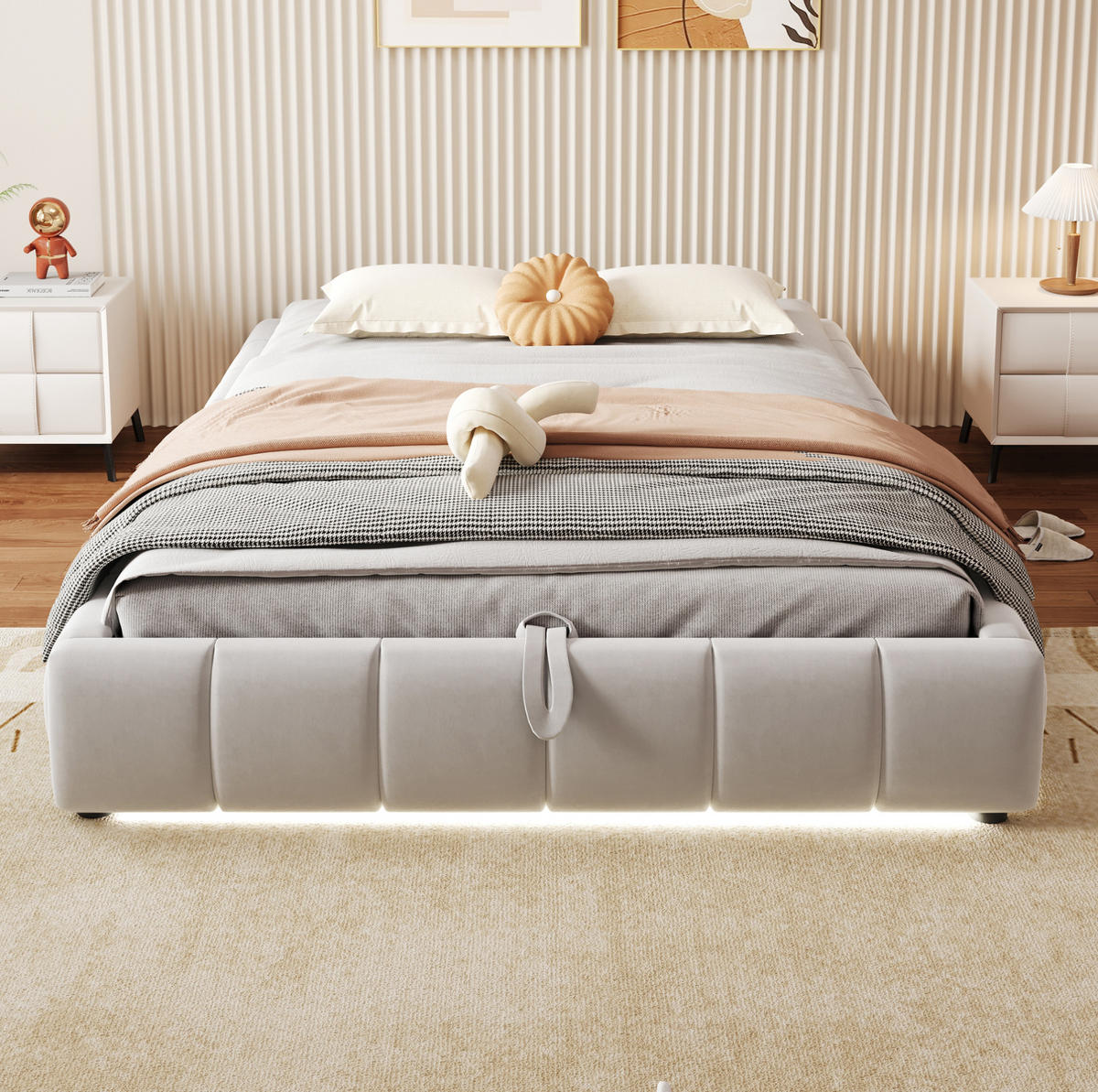 POLSTERBETT mit Stauraum und LED 140x200 cm Beige - Beige, Metall (140/200cm) - Beauniv