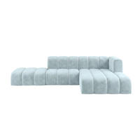 ECKSOFA Modulares In L-Form Mit Hocker, Velvet-Stoff Riviera, Babyblau, Rechts, GRAND Mini - Hellblau, Holz (295/179cm) - Kaiser Möbel