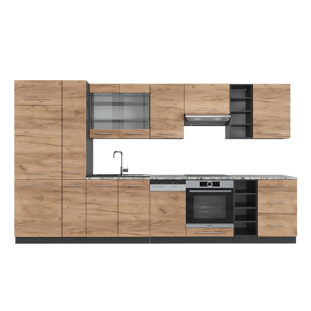 KÜCHENZEILE Fame-Line Goldkraft Eiche/Anthrazit 355 cm ohne AP - Anthrazit/Eiche Wotan, Holzwerkstoff (355/81.6/46cm) - Vicco