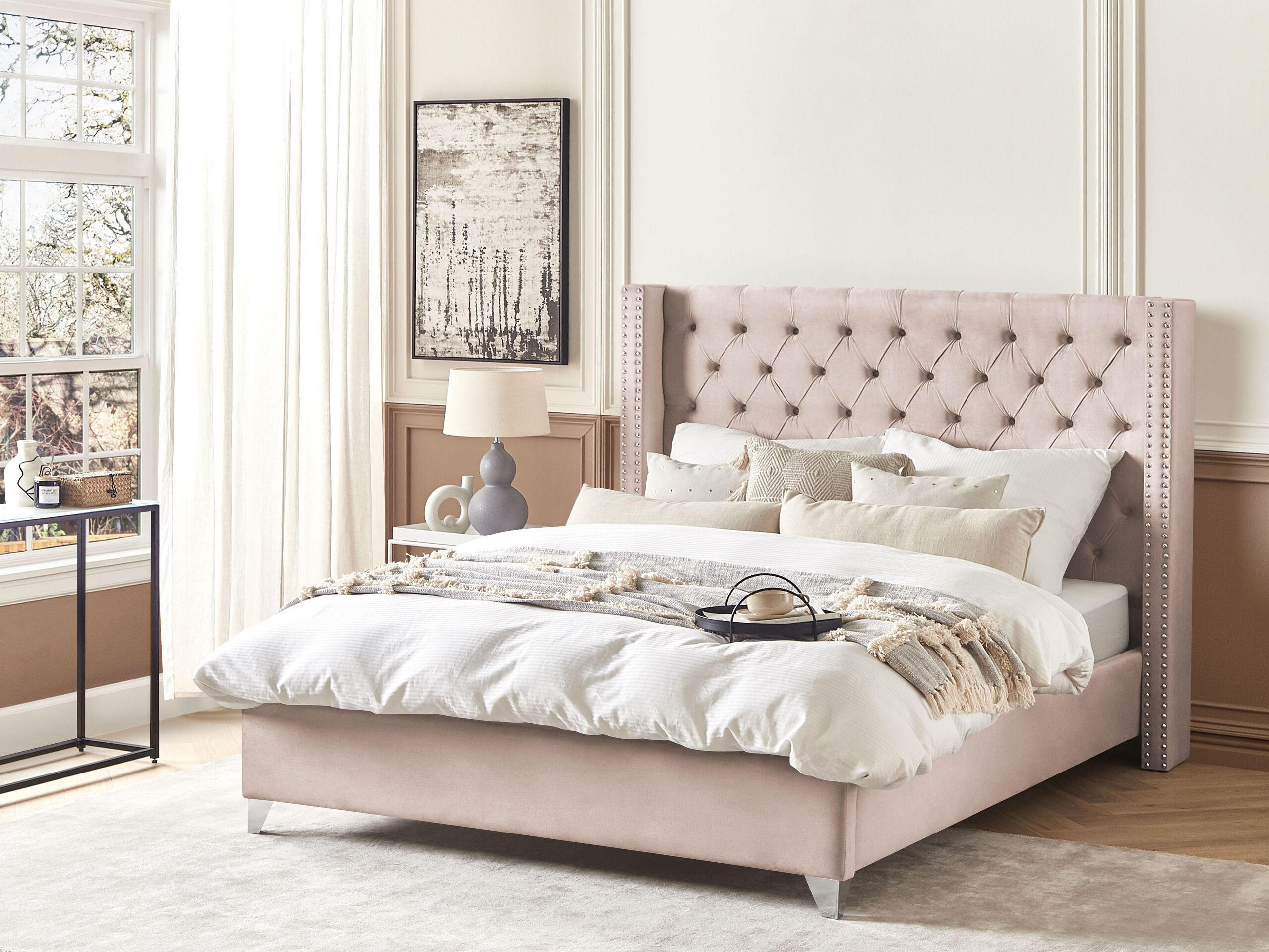 POLSTERBETT 180/200cm Pastellrosa Lubbon - Pink, Textil (180/200cm) - Beliani