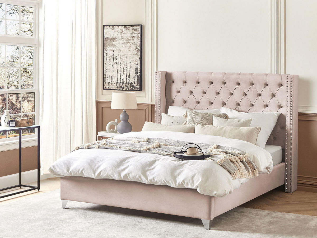 POLSTERBETT 180/200cm Pastellrosa Lubbon - Pink, Textil (180/200cm) - Beliani