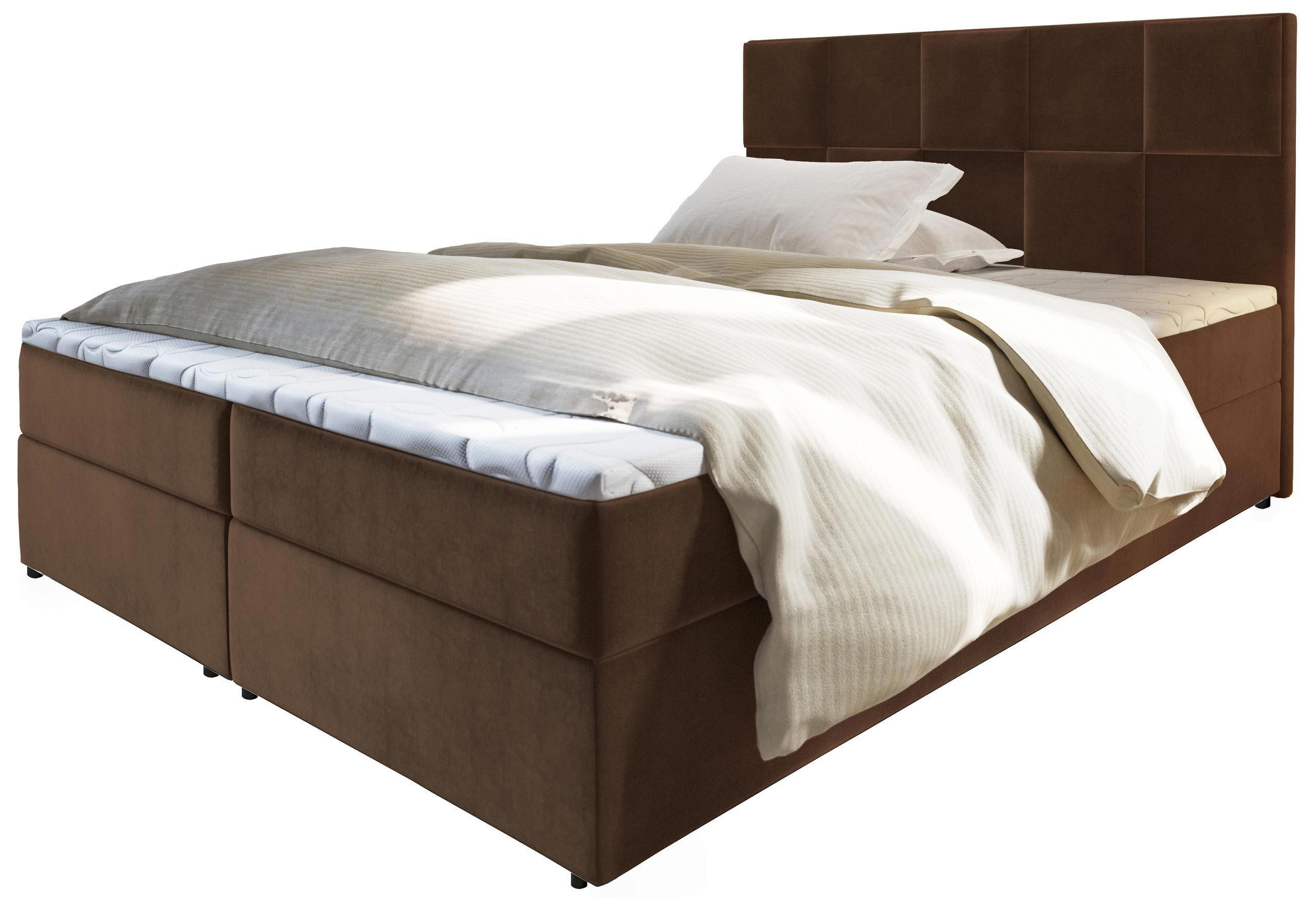 BOXBETT PRATA 160x200 cm mit Matratze und Topper - Braun - Braun, Holz (160/200cm) - MASSENO