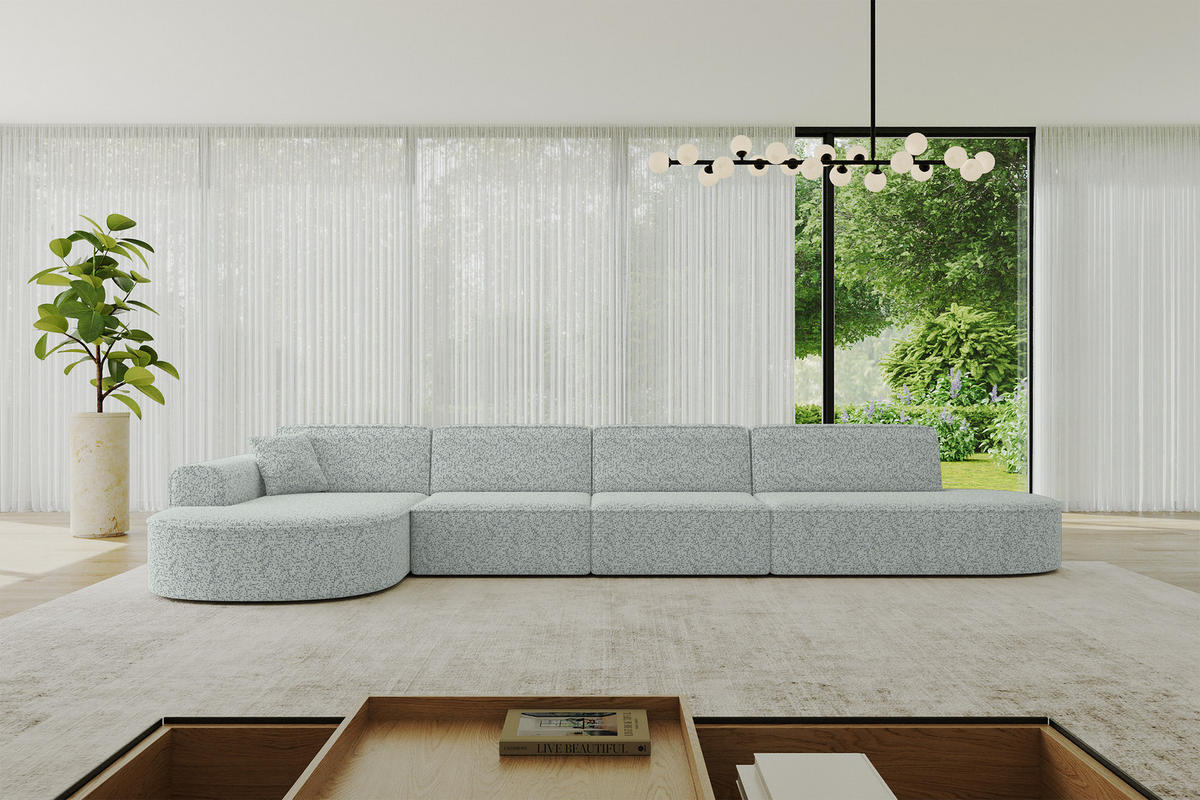 ECKSOFA Ottomane Links MARI-L3 - 413x171x79 cm Grün Tissu - Wildeiche/Schwarz, Holzwerkstoff/Kunststoff (413/171cm) - ALTDECOR