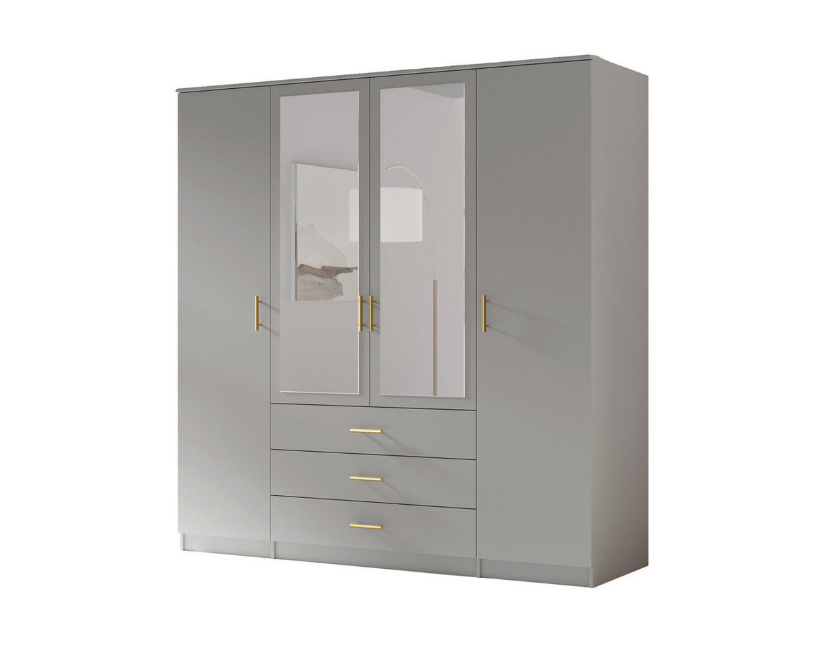 DREHTÜRENSCHRANK - LIMON 4D - Grau - Grau, Holzwerkstoff/Metall (200/210/64cm) - Möblo