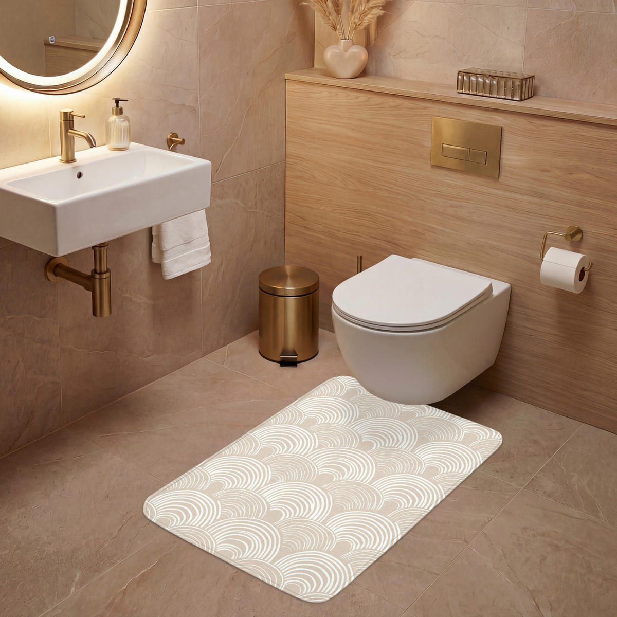 WC PŘEDLOŽKA Vlny - Textura - Béžová 60x90 cm - kašmírová, textil/plast (60/1cm) - OnlyWow