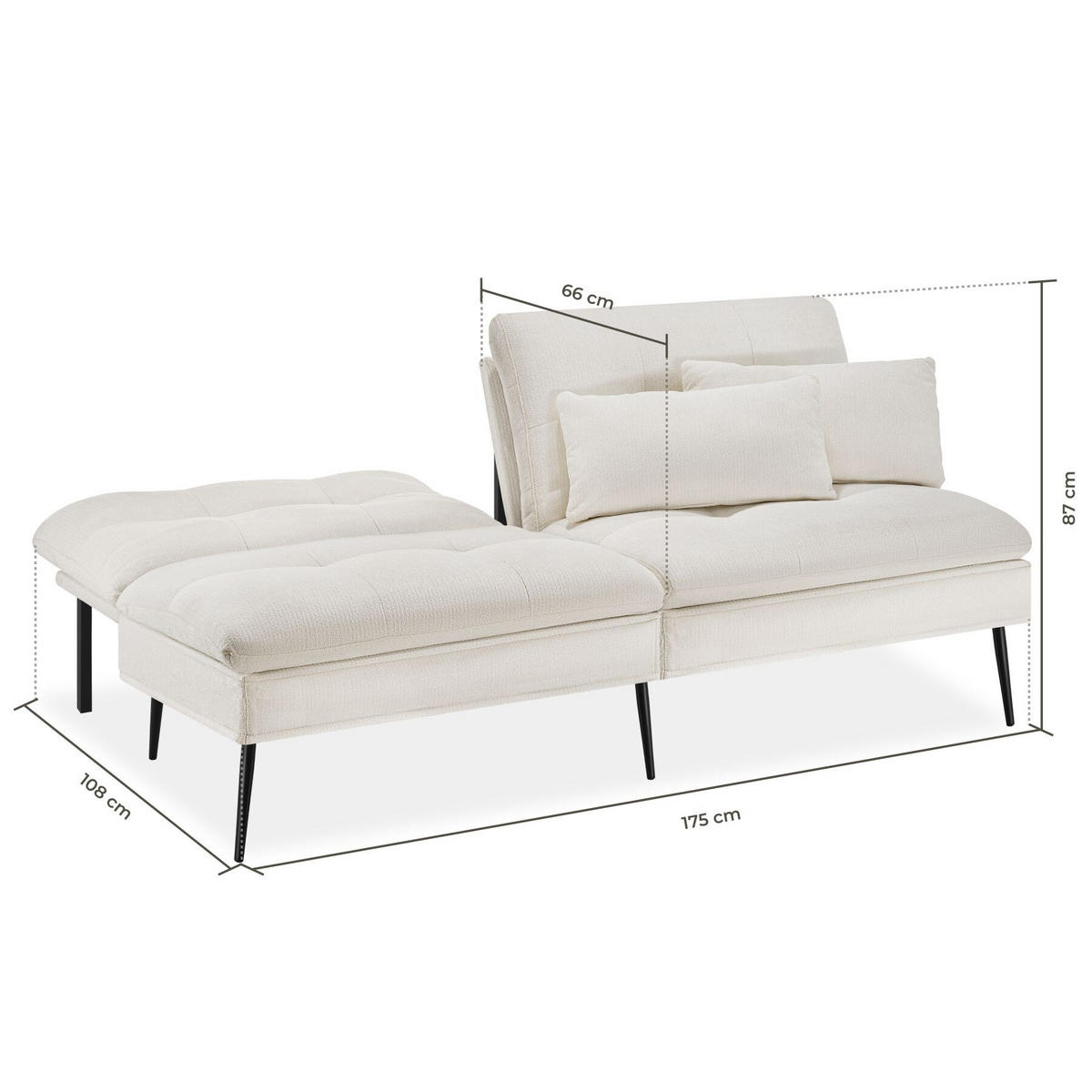 SCHLAFSOFA Tokio, Belastbarkeit 300 kg, 175 x 66 x 87 cm, creme-weiß - Creme/Weiß, Kunststoff/Textil (108/45/175cm) - tectake