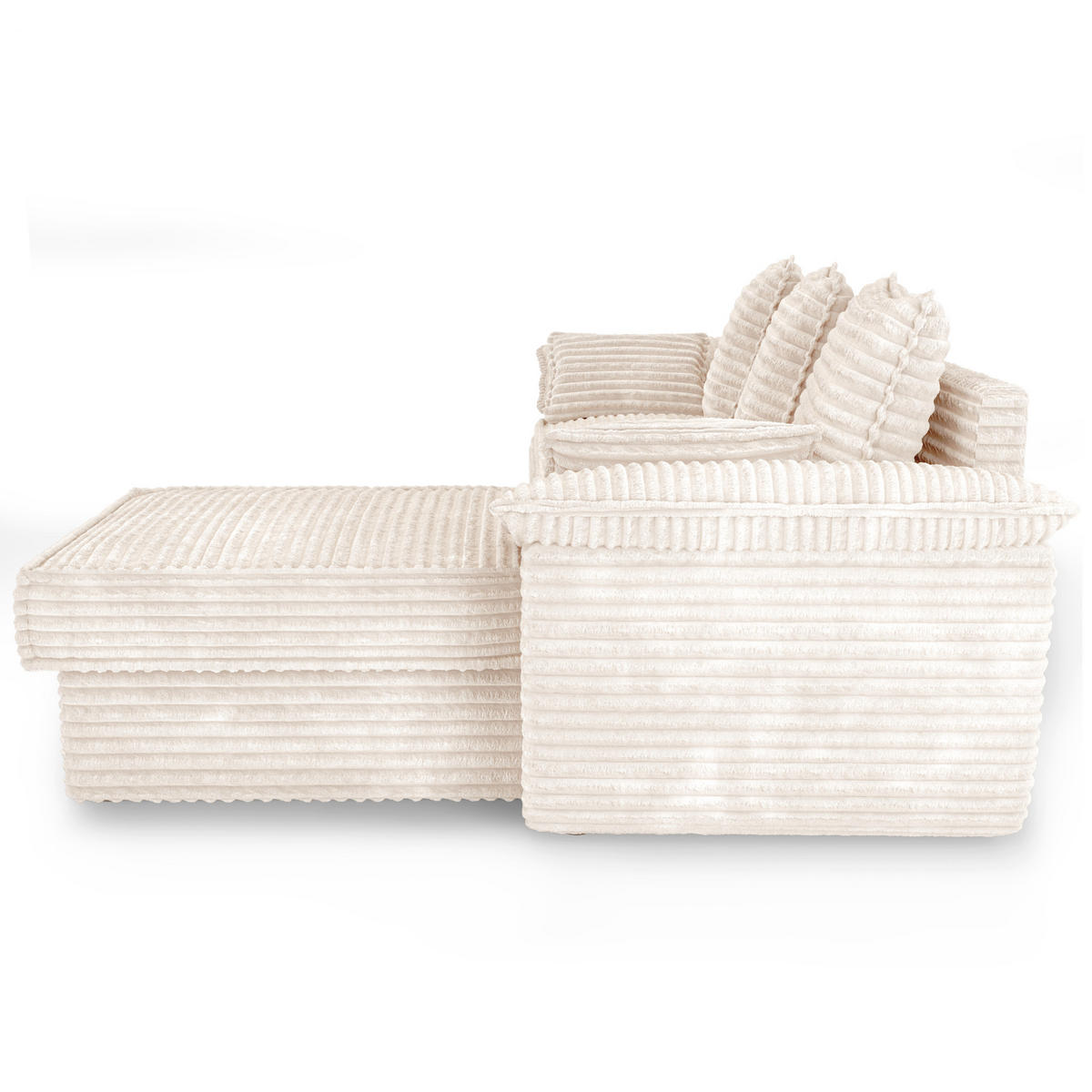 ECKSOFA RECHTS Gerippter Samt XXL Creme 257cm - Creme, Textil (257/168cm) - Sia Home