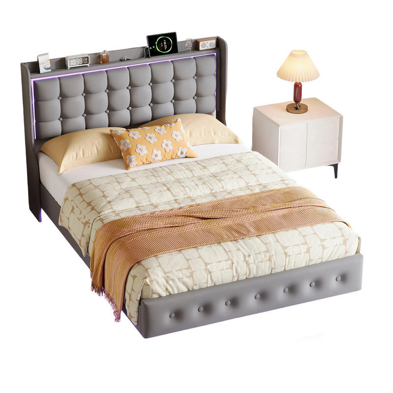 POLSTERBETT 140/200 cm Dunkelgrau mit LED und USB-Anschlüssen - Grau, Holz (140/200cm) - SHOPENTRA