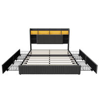 POLSTERBETT mit Stauraum 140x200 cm, Leinenbett für Erwachsene mit 4 Schubladen und Lattenrost, Regal-Kopfteil, LED und USB - Grey - Grau, Holzwerkstoff (140/200cm) - Brevoria