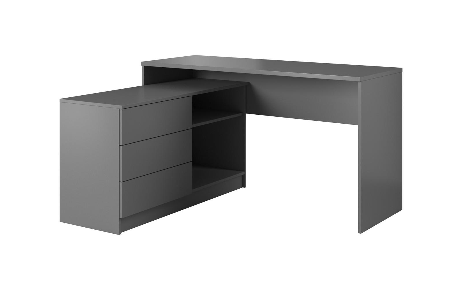 SCHREIBTISCH KAJA 138 cm Graphit - mit Seitenmodul, 3 Schubladen und 2 Fächern - Graphitfarben, Holz/Holzwerkstoff (110/138/76cm) - Ravio