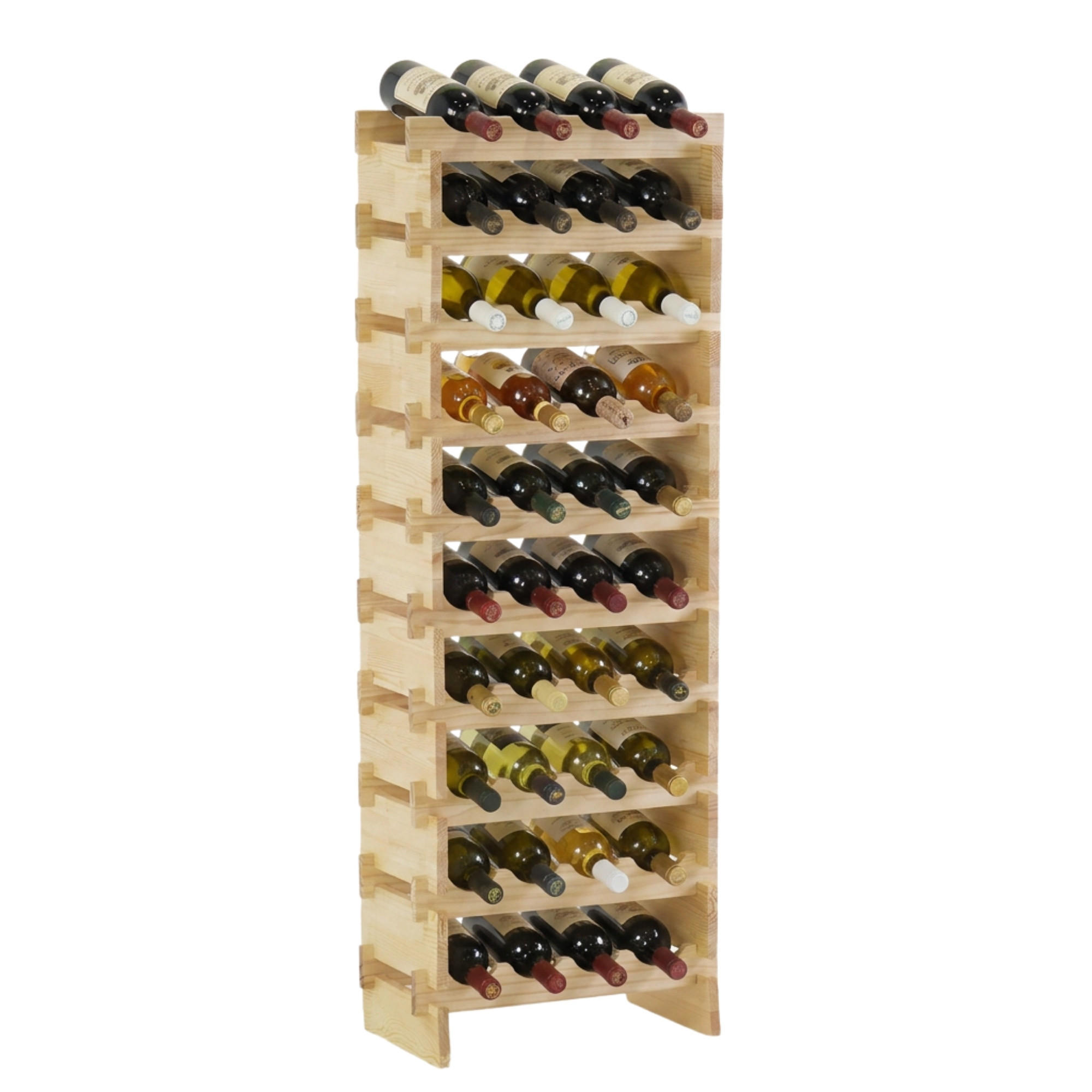 WEINREGAL NAVARRA aus Holz 135x46x28cm 40 Flaschen auf 10 Ebenen Natur unbehandelt - Naturfarben, Holz (46/135/28cm) - PROREGAL