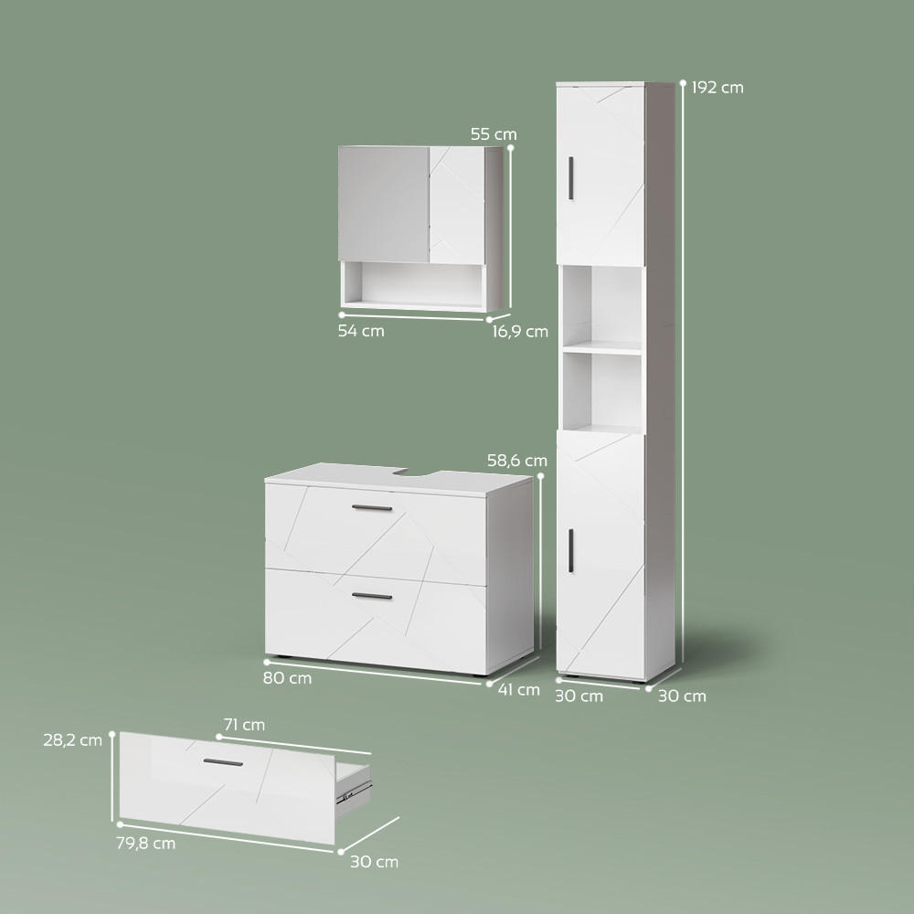 Thumbnail - Livinity® Badmöbel-Set, Weiß Hochglanz, Weiß, Holzwerkstoff, 11 Fächer, 2 Schubladen, 80x58x41 cm, Badezimmer, Badmöbels...