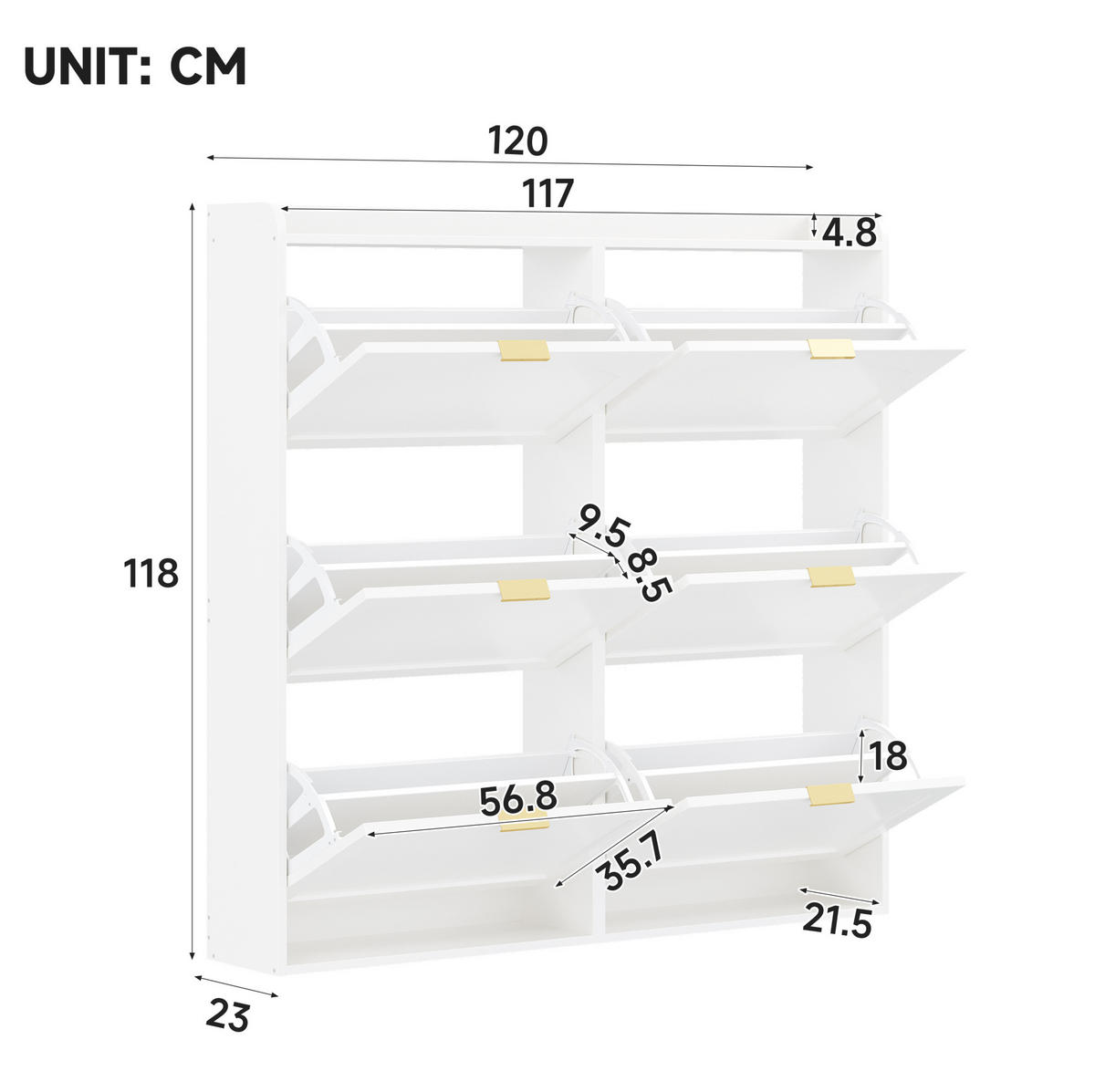 SCHUHSCHRANK 120/23/118 cm weiß aus MDF mit 6 Klappfächern - Weiß, Holzwerkstoff (120/118/23cm) - OKWISH