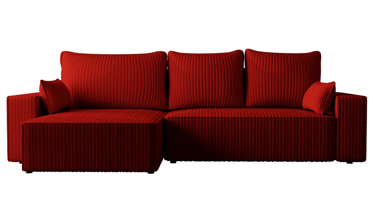 ECKSOFA Tobi mit Bettkasten und Schlaffunktion, L-Form/XL-Form, Cordstoff, Universal - Rot, Holzwerkstoff (276/145cm) - 4ALL HOME