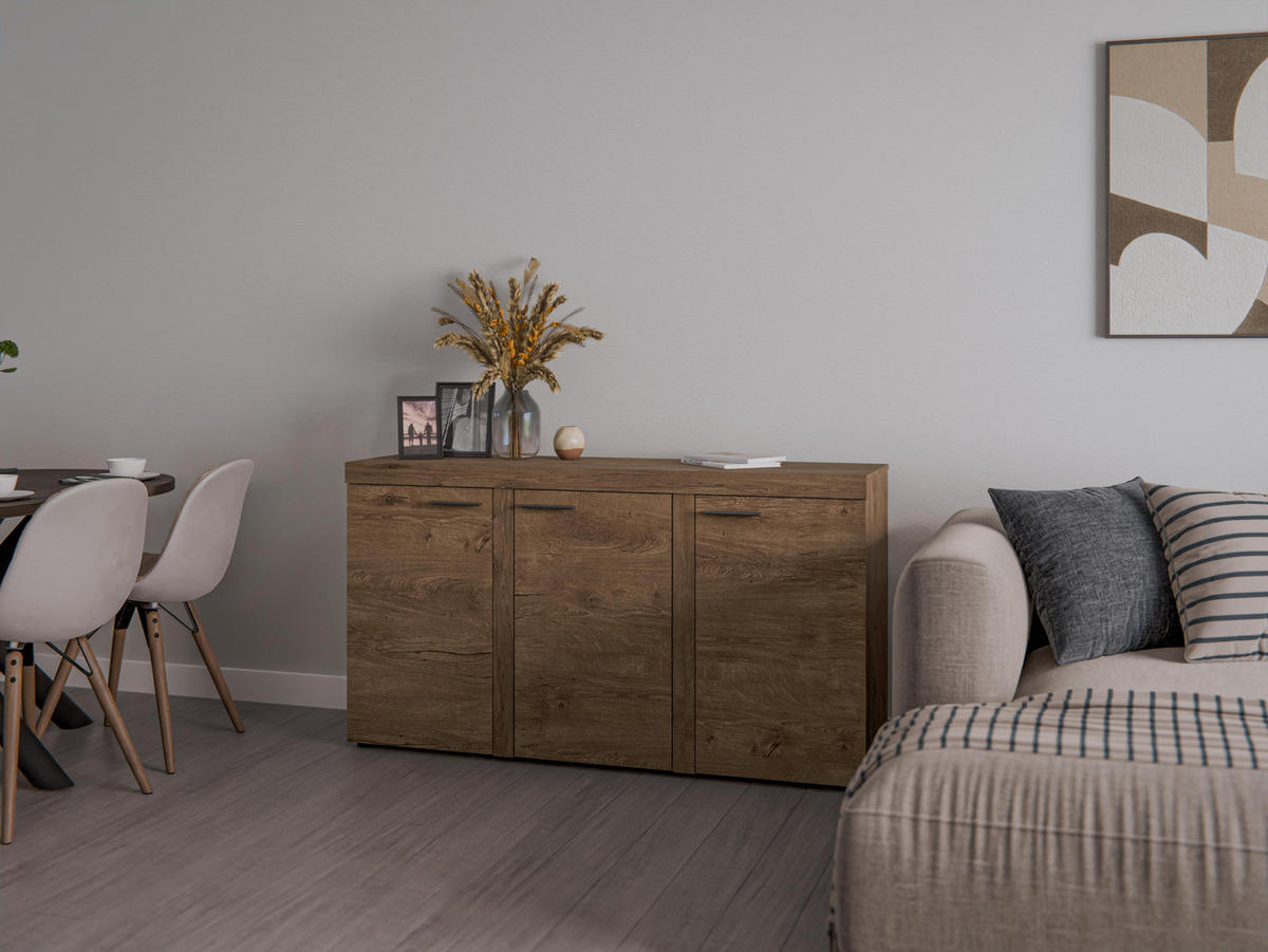 SIDEBOARD Spacoro 3D Eiche Lefkas 148,8/82/40,3 cm – Wohnzimmer Kommode Modern - Braun, Holzwerkstoff/Kunststoff (149/82/40cm) - AX Living