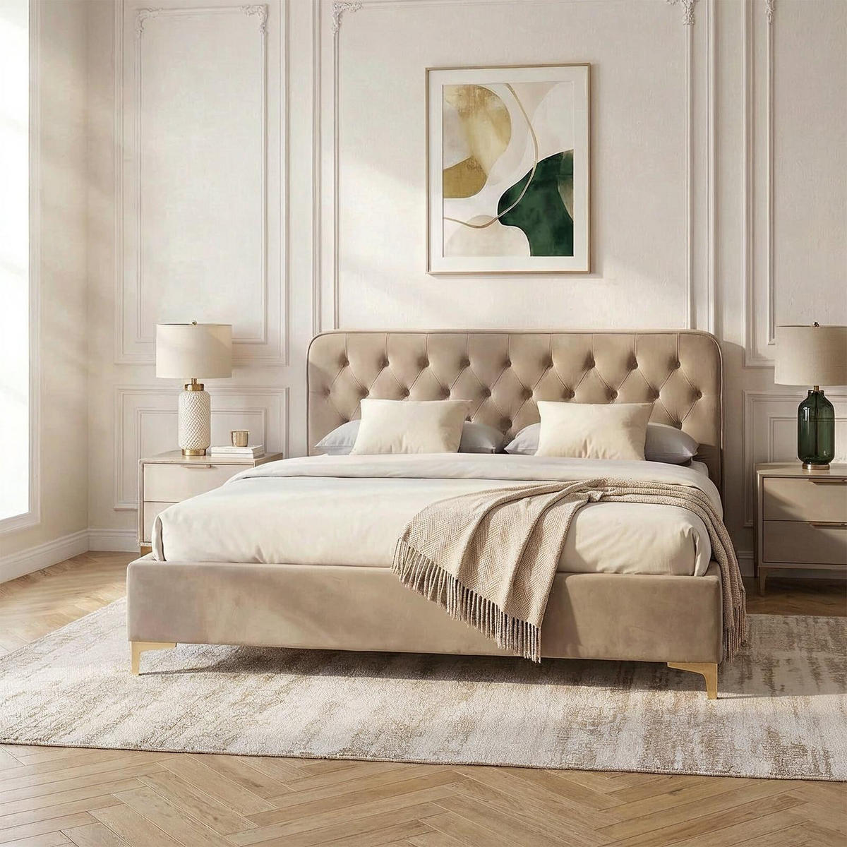 POLSTERBETT GLAMOUR 140X200 CM - Beige, Textil (140/200cm) - CARO-Möbel