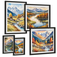 BILDER SET 5er Set - 50x50 cm & 20x30 cm & 40x60 cm Schwarzer Rahmen - Nachthimmel, Berge, Winter, Weltraum - Schwarz, Kunststoff (40/60cm) - TULUP