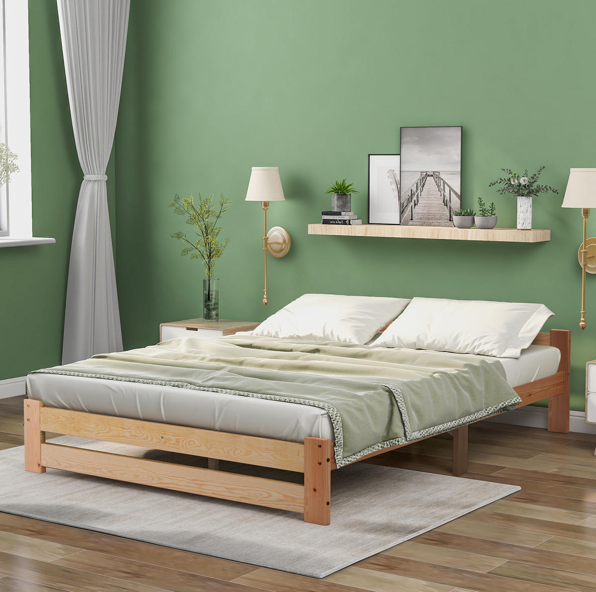 BETT 140/200 cm aus Massivholz in Natur – stabile Kiefer und schlichtes Design - Naturfarben, Holz (140/200cm) - Flora Grace