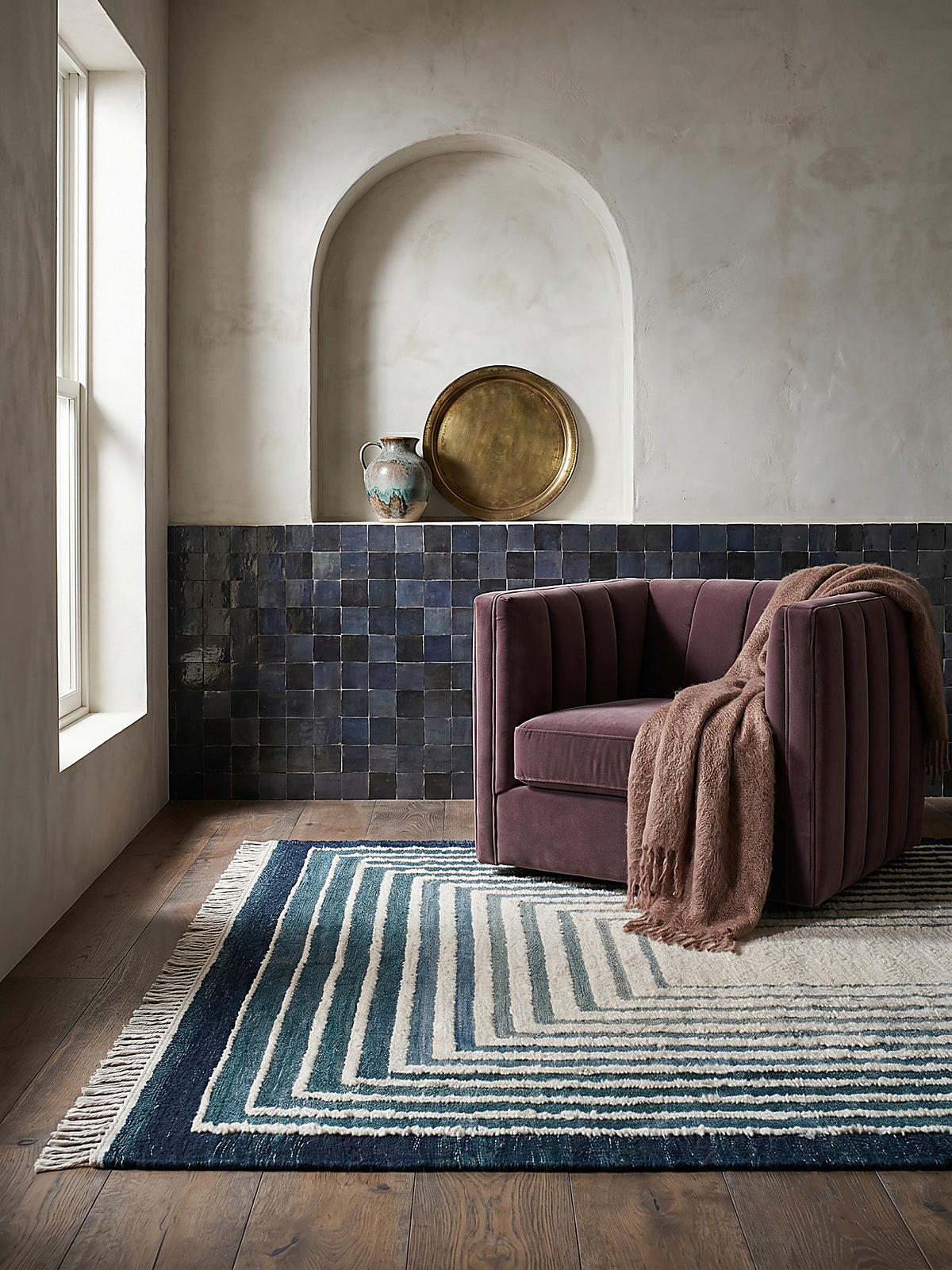 WOLLTEPPICH handgewebt FROND, geometrisch, Blau, 160 x 230 cm - Blau, Textil (160/230cm) - KADIMA DESIGN