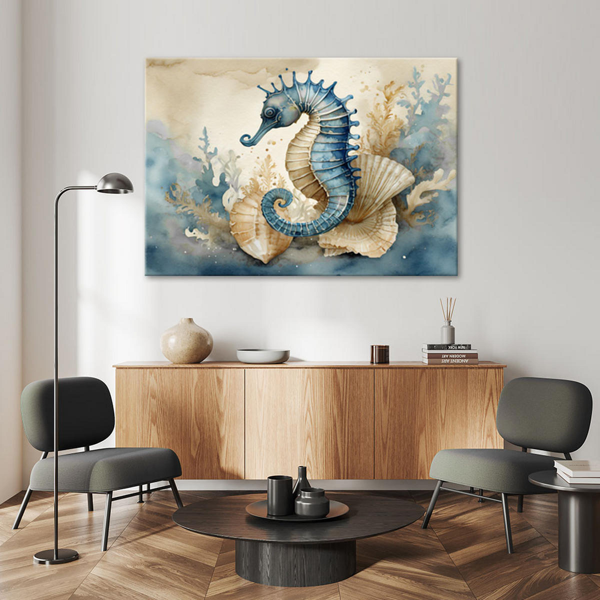 LEINWANDBILD Seepferdchen blau - Blau, Textil (60/40cm) - Feeby