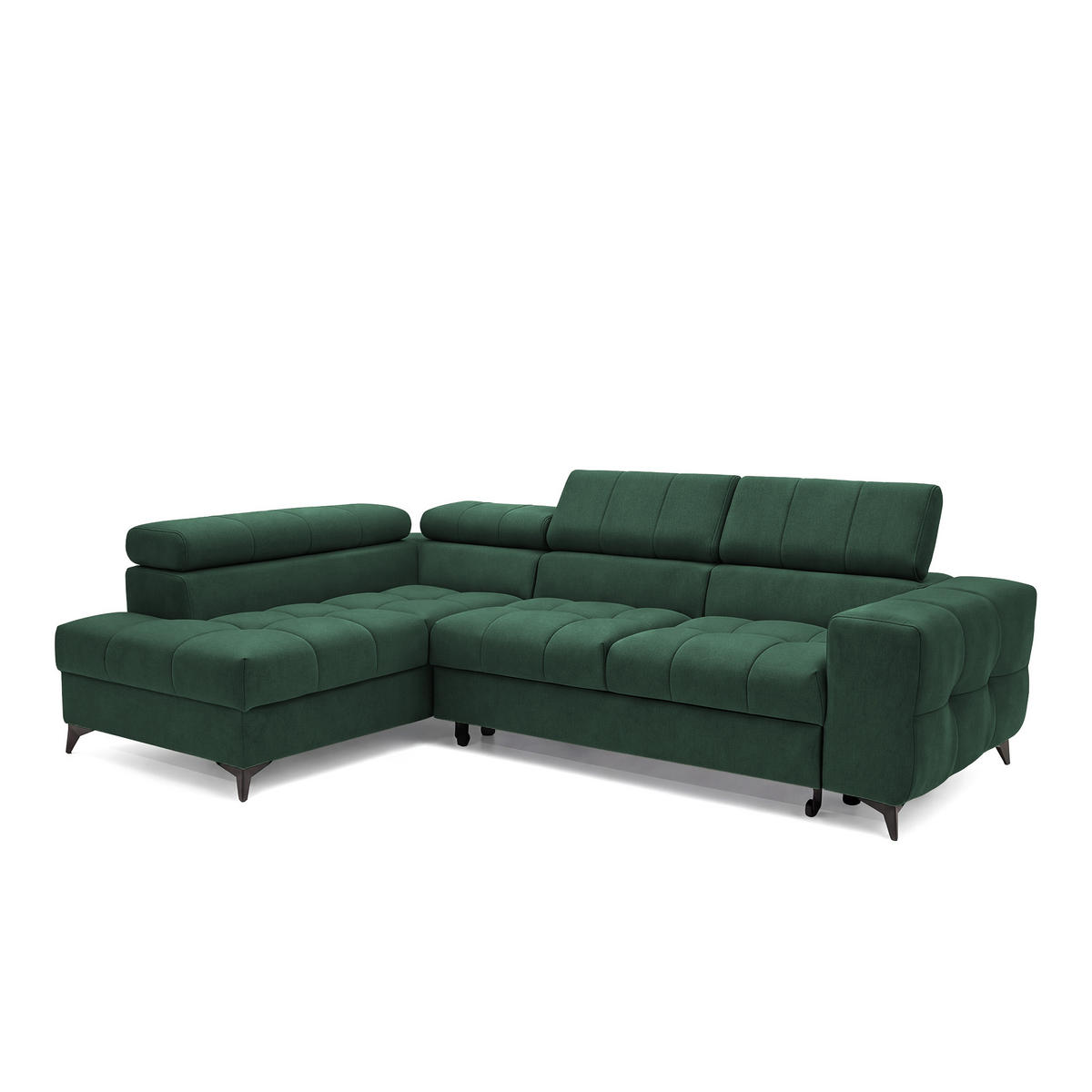ECKSOFA PUDDING S Links mit Schlaffunktion 125x195 Velours Grün - Schwarz/Grün, Holz/Textil (177/275cm) - Muffo