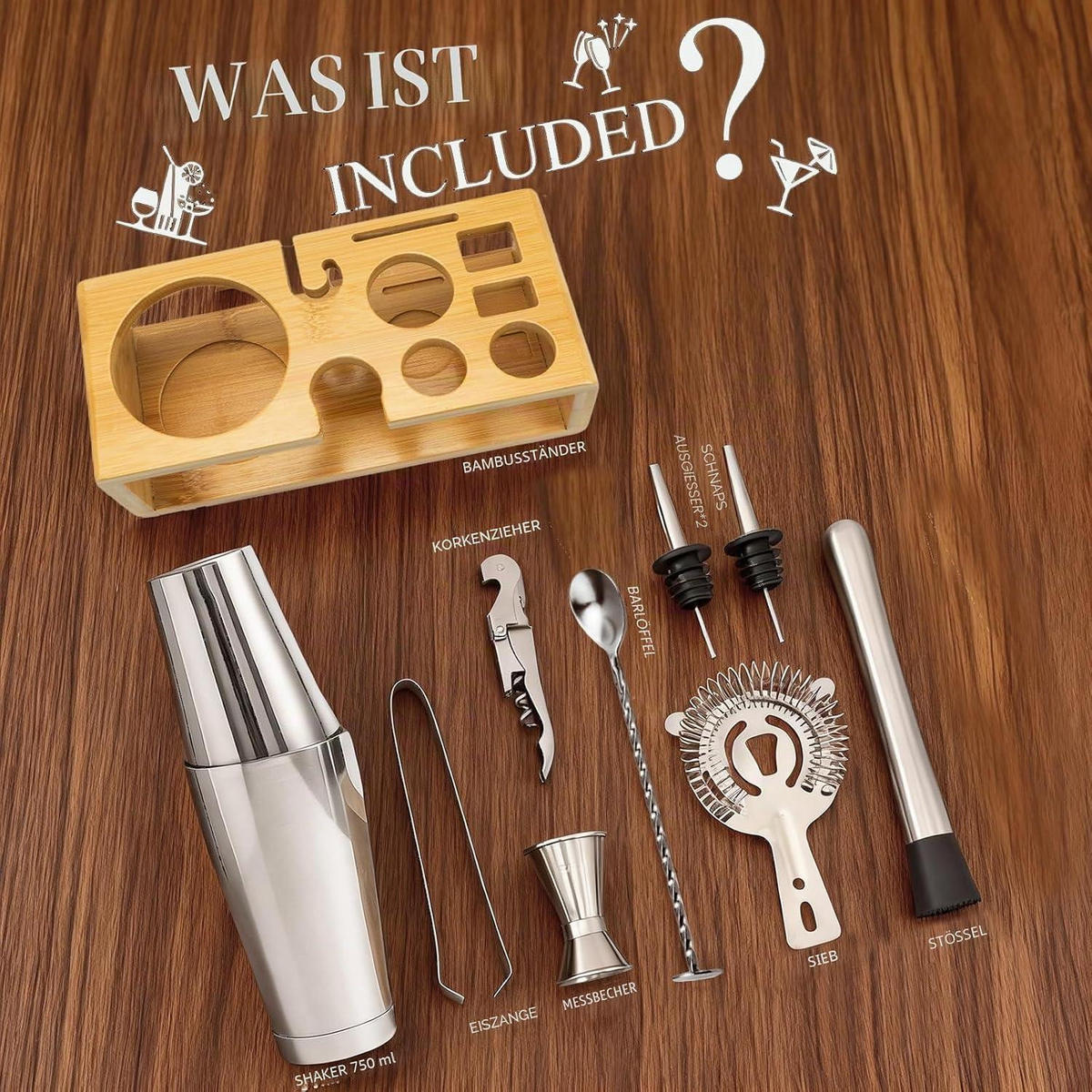 COCKTAIL Shaker Set 16-teiliges Set Edelstahl - Silberfarben, Metall (15/10/25cm)