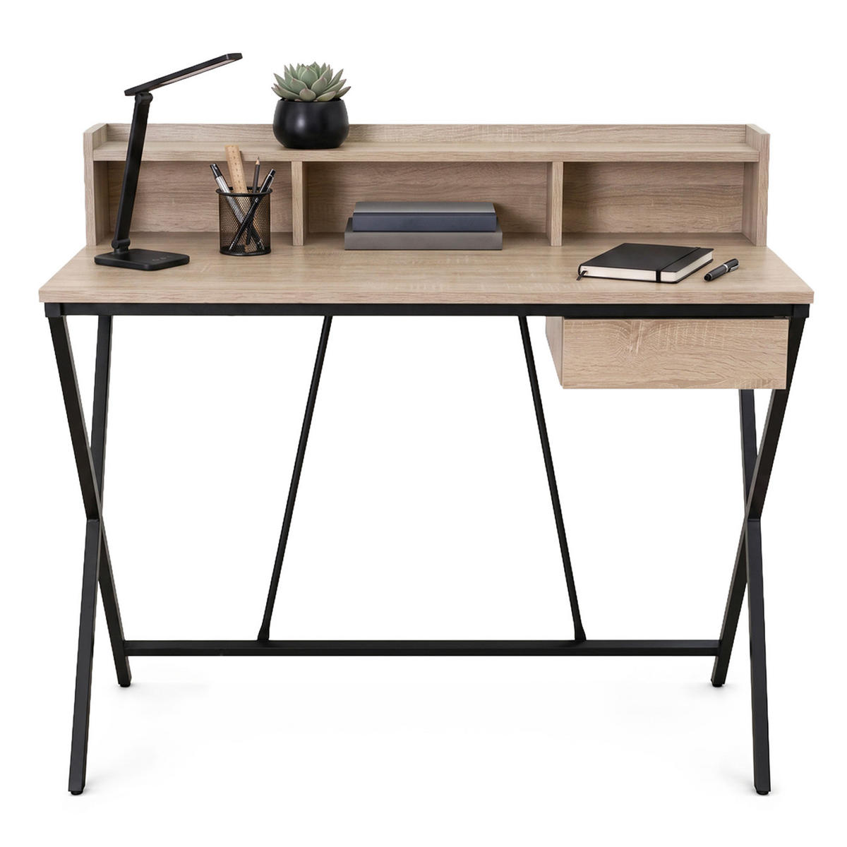 SCHREIBTISCH FLEXO 100 cm Eiche Sonoma - Schwarz/Sonoma Eiche, Holzwerkstoff (50/100/89.5cm) - Akord