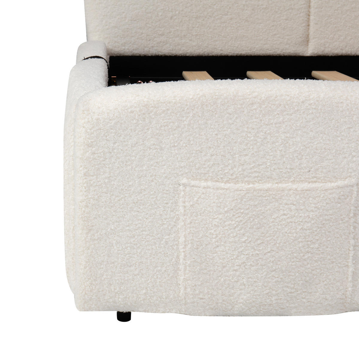 POLSTERBETT 90/200 cm Beige aus Bouclé mit Stauraum und USB- und Type-C-Anschlüssen - Beige, Textil (90/200cm) - Flora Grace