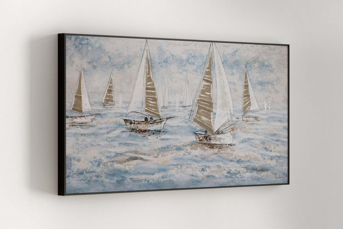 ACRYLBILD HANDGEMALT 140/70 cm - Blau/Weiß, Holz/Textil (140/70cm) - KUNSTLOFT