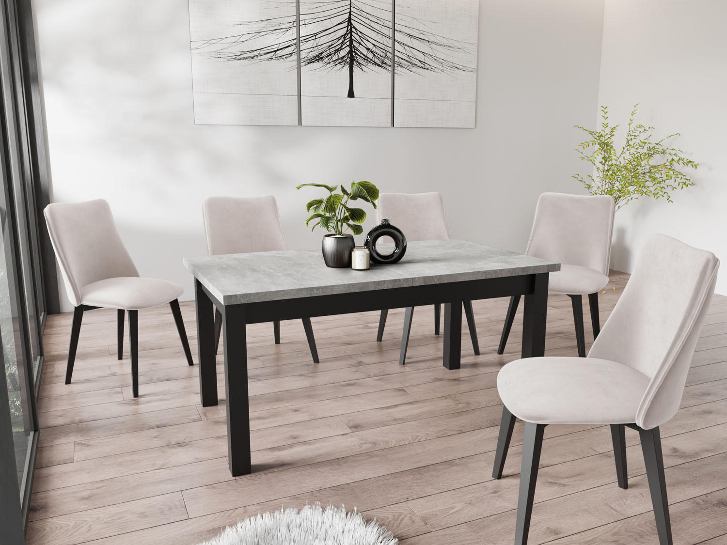 ESSTISCH Davidof rechteckig ausziehbar, Grauer Beton 160-200/80/76 cm - Hellgrau/Schwarz, Holz/Holzwerkstoff (160/80/76cm) - WFL GROUP